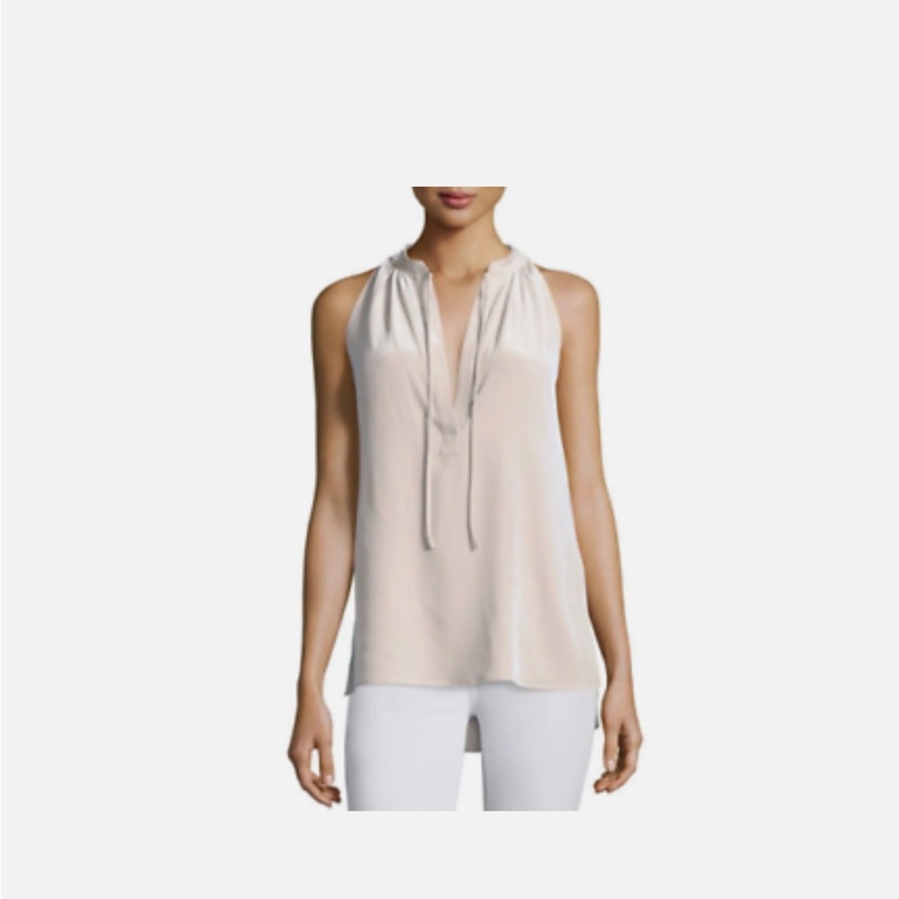 EUC Theory “Livella” white silk tank w/front tie & side slits